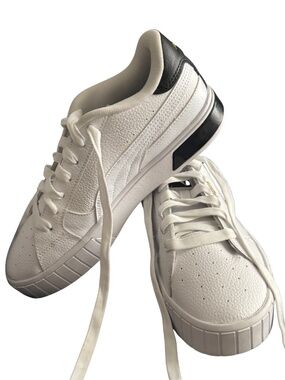 Puma Carina White Leather Sneakers | Women's 9.5 | Gold Logo | NWOT
